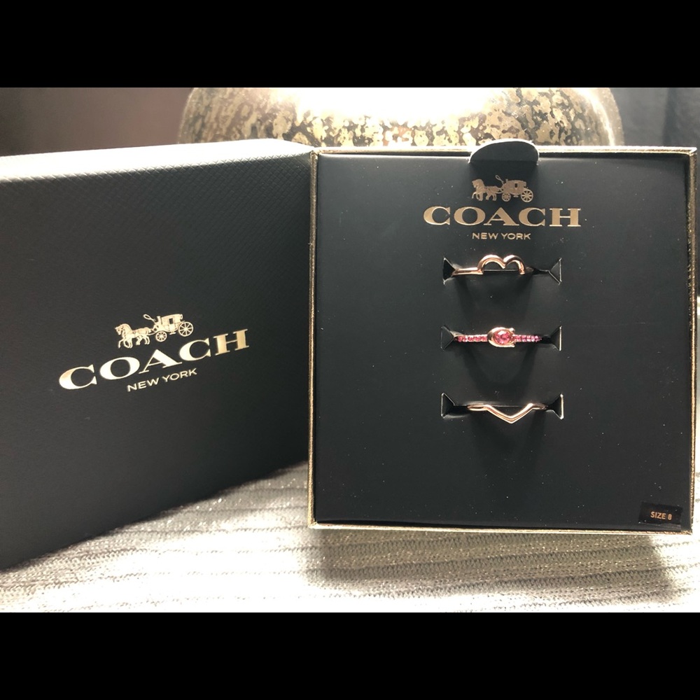 NWT Coach Rose Gold 3 Piece Layering Heart Ring
